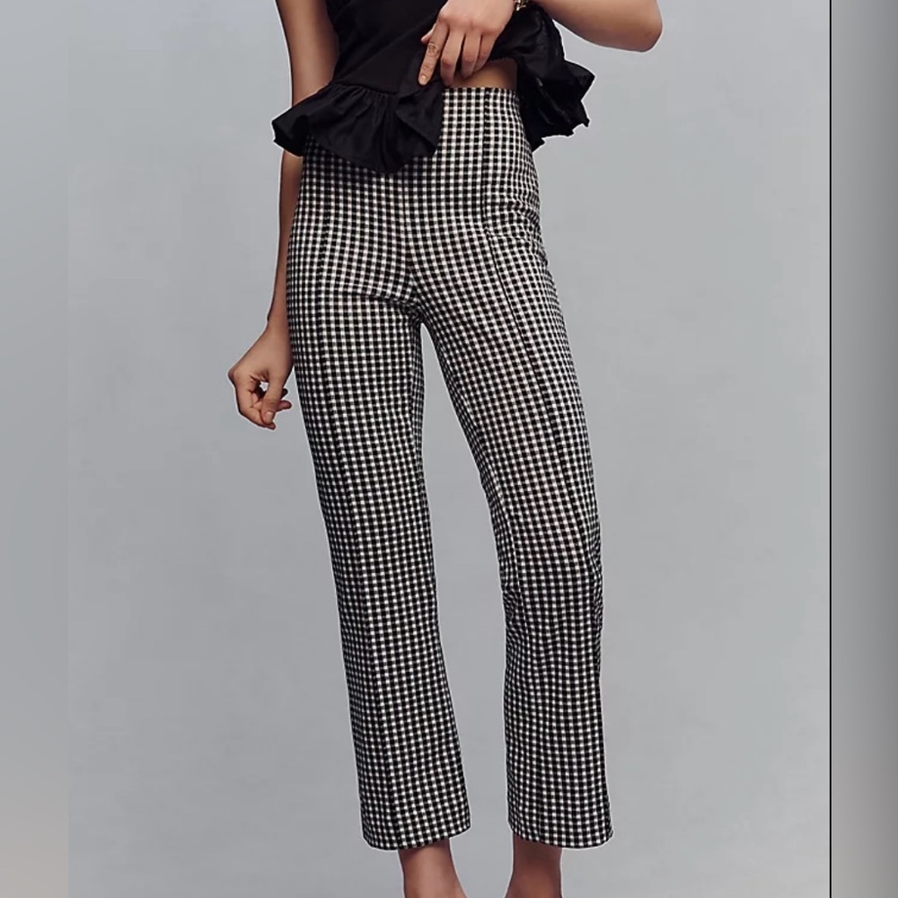 Maeve Anthropologie Black & White Gingham Plaid High Rise Slim Straight Trouser